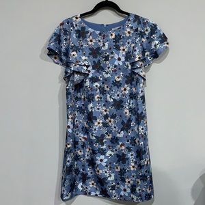 Blue Floral Ruffle Sleeve Dress